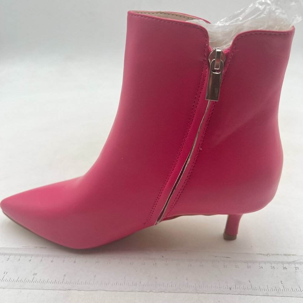 Hot Pink Dressy Pointed Toe Ankle Boots Kitten Heels Side Zipper Booties
